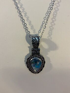 Lab Created Opal Silver Tone Pendant Necklace